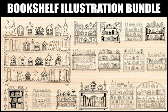 Bookshelf with Mini House Decor Set: Cozy Design Assets