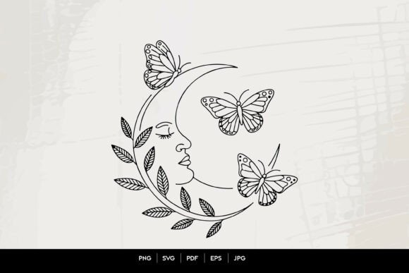 Celestial Moon Face with Butterflies Lin: A Design Asset