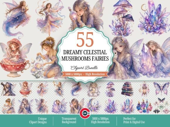 Dreamy Celestial Mushrooms Fairies PNGs: Your Whimsical Design Toolkit