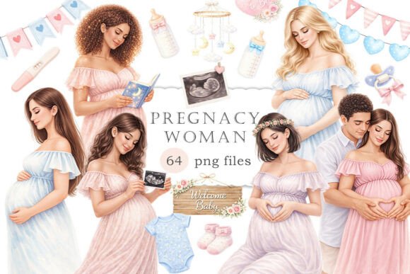 Embrace Joyful Anticipation with Pregnant Woman Clipart Watercolor PNG