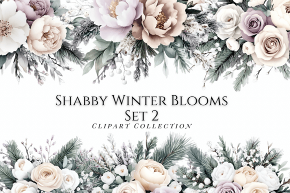 Embrace Soft Elegance with Shabby Winter Blooms Clipart Set 2