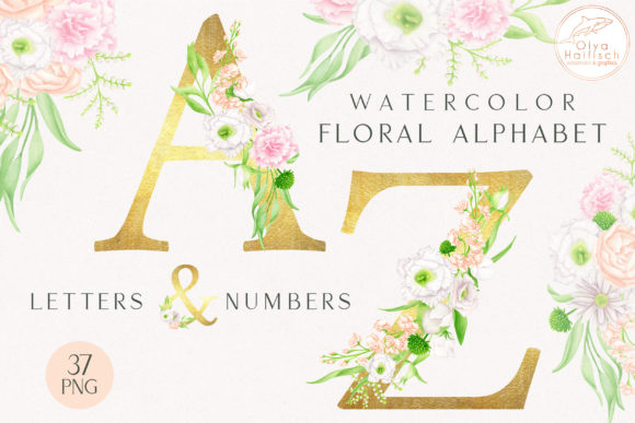 Floral Alphabet Gold Letters and Numbers for Elegant Design