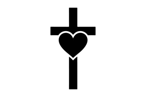 Minimalist Black Heart Cross Symbol on W: A Modern Silhouette Asset