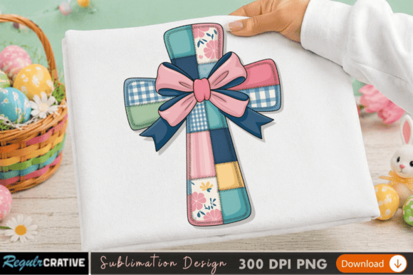 Patchwork Cross with Bow - Sublimation for Vibrant Apparel