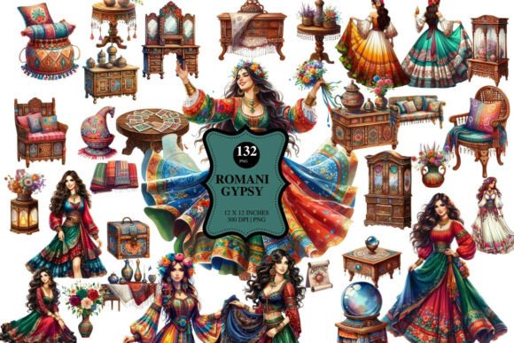 Romani Gypsy & Vintage Furniture Clipart for Boho-Chic Designs
