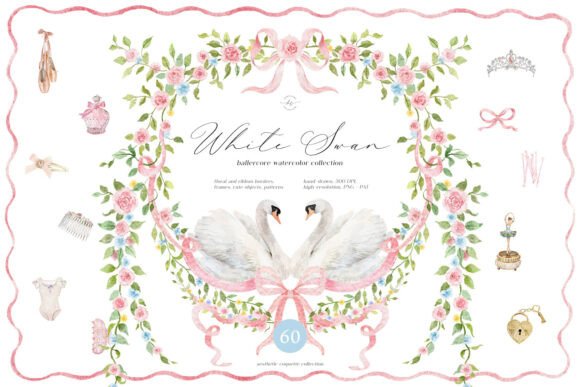 Watercolor Ballet Set - White Swan: A Designer's Graceful Asset