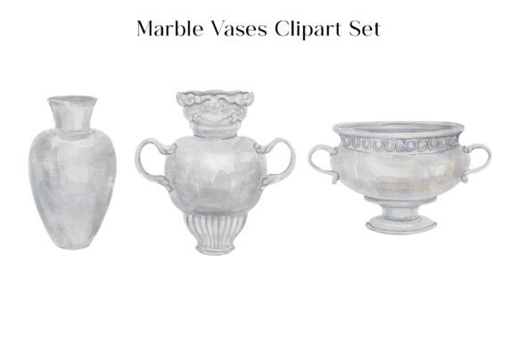 Watercolor Marble Vases Clipart Art Set: Elevate Your Designs