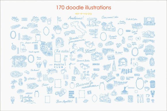 Whimsy Italian Journey: Hand-Drawn Doodle Collection